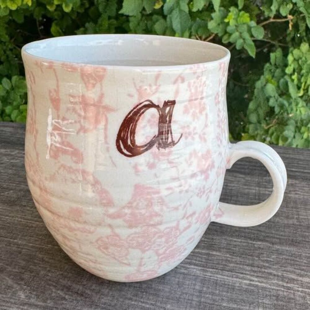 Anthropologie Coffee Mug “a” Pink White